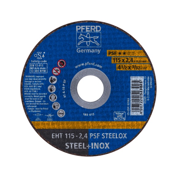 PFERD cut-off wheel EHT 115x2.4x22.23 mm straight universal line PSF STEELOX steel - Cut-off wheel
