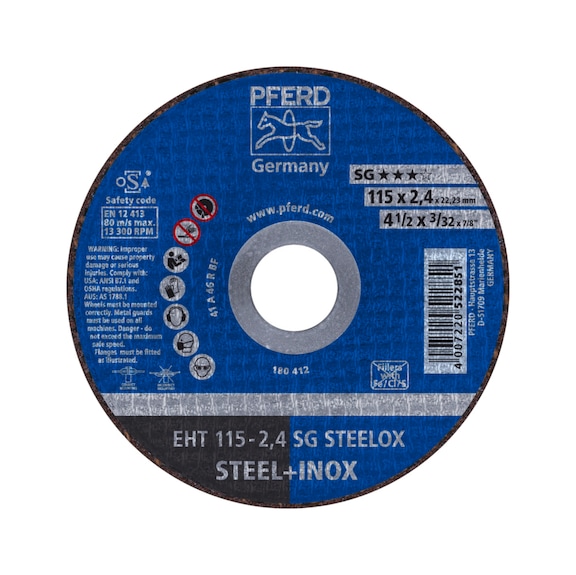 PFERD cut-off wheel EHT 115x2.4x22.23 mm straight line SG STEELOX for steel - Cut-off wheel