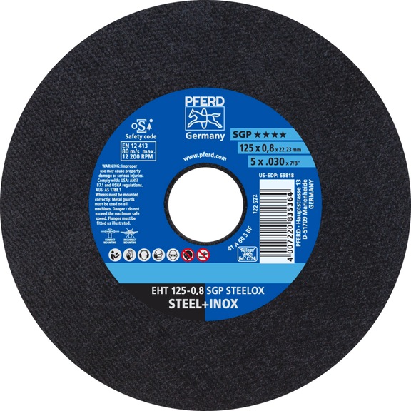 PFERD cut-off wheel EHT 125x0.8x22.23 mm straight line SGP STEELOX for steel - Cut-off wheel