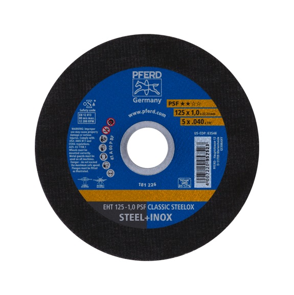 PFERD cut-off wheel EHT 125x1.0x22.23 mm straight line PSF CLASSIC STEELOX steel - Cut-off wheel