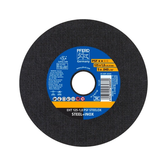 PFERD cut-off wheel EHT 125x1.0x22.23 mm straight universal line PSF STEELOX steel - Cut-off wheel