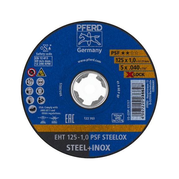 PFERD cut-off wheel EHT 125x1.0mm X-LOCK straight universal line PSF STEELOX steel - Cut-off wheel