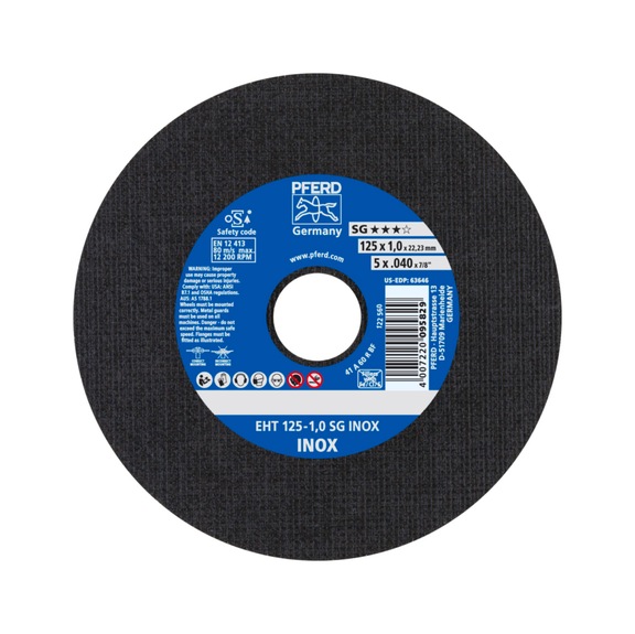 PFERD cut-off wheel EHT 125x1.0x22.23 mm straight performance line SG INOX stainless steel - Cut-off wheel