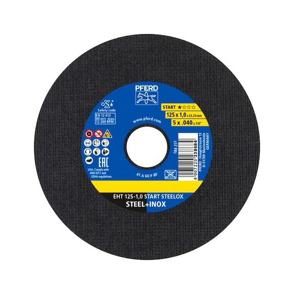 PFERD cut-off wheel EHT 125x1.0x22.23 mm straight start line START STEELOX steel 25 - Cut-off wheel