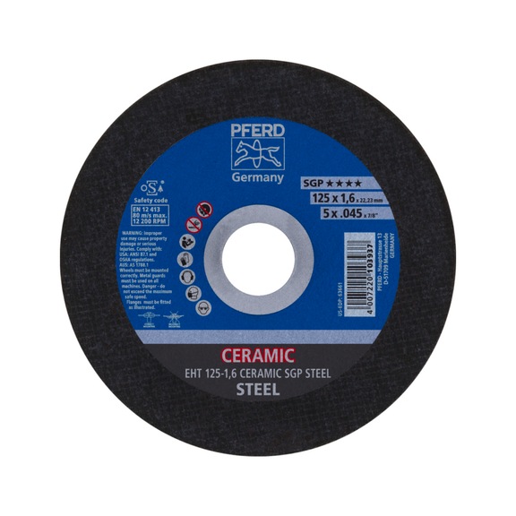 PFERD cut-off wheel EHT 125x1.6x22.23 mm straight CERAMIC line SGP STEEL for steel - Cut-off wheel