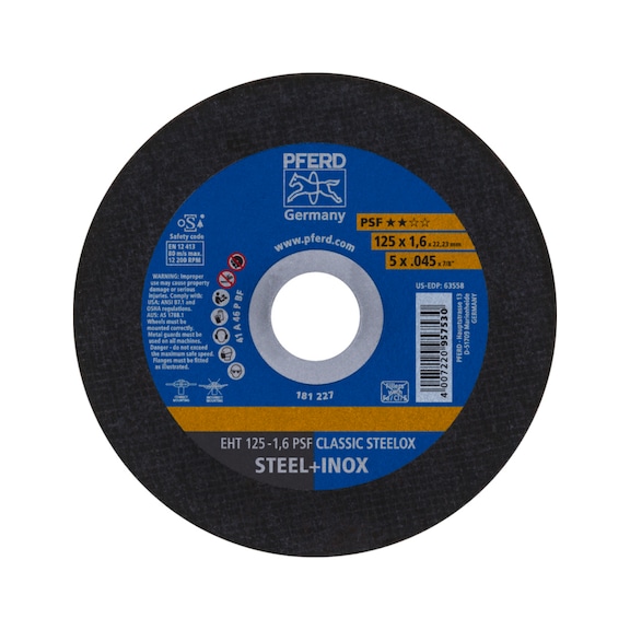 PFERD cut-off wheel EHT 125x1.6x22.23 mm straight line PSF CLASSIC STEELOX steel - Cut-off wheel