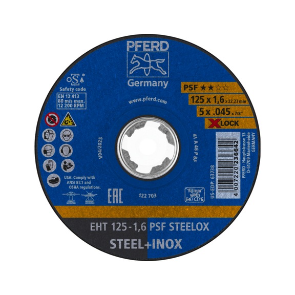 PFERD Trennscheibe EHT 125x1,6 mm X-LOCK gerade Universallinie PSF STEELOX Stahl - Trennschleifscheibe