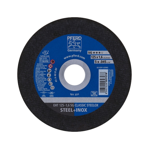 PFERD cut-off wheel EHT 125x1.6x22.23mm straight line SG CLASSIC STEELOX for steel - Cut-off wheel