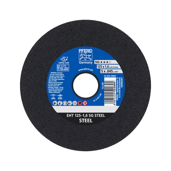 PFERD cut-off wheel EHT 125x1.6x22.23 mm straight performance line SG STEEL for steel - Cut-off wheel