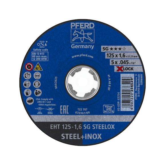 PFERD cut-off wheel EHT 125x1.6 mm X-LOCK straight performance line SG STEELOX steel - Cut-off wheel