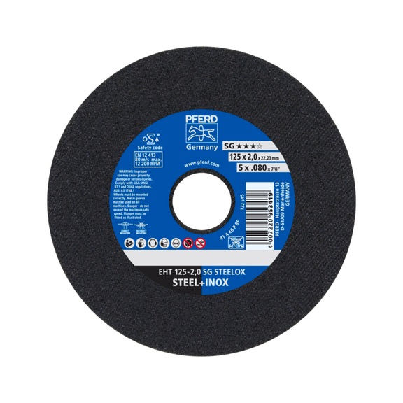 PFERD cut-off wheel EHT 125x2.0x22.23 mm straight performance line SG STEELOX steel - Cut-off wheel