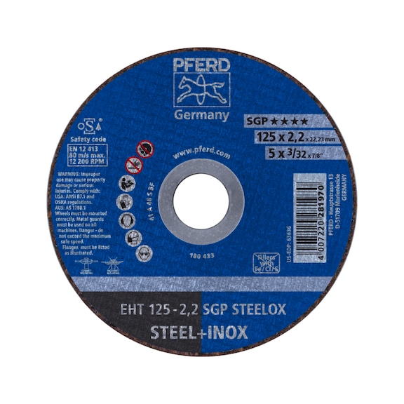 PFERD Trennscheibe EHT 125x2,2x22,23mm gerade Speziallinie SGP STEELOX für Stahl - Trennschleifscheibe