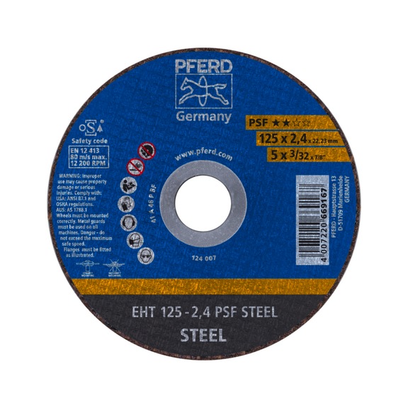 PFERD Trennscheibe EHT 125x2,4x22,23 mm gerade Universallinie PSF STEEL - Schruppschleifscheibe