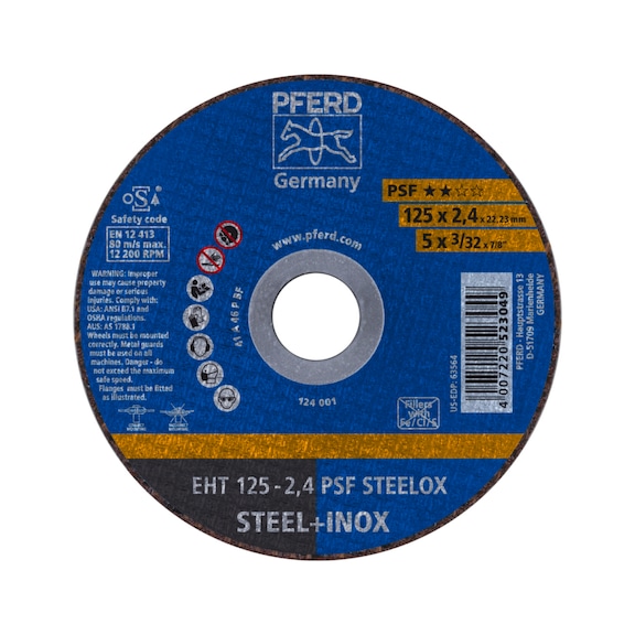 PFERD cut-off wheel EHT 125x2.4x22.23 mm straight universal line PSF STEELOX steel - Cut-off wheel