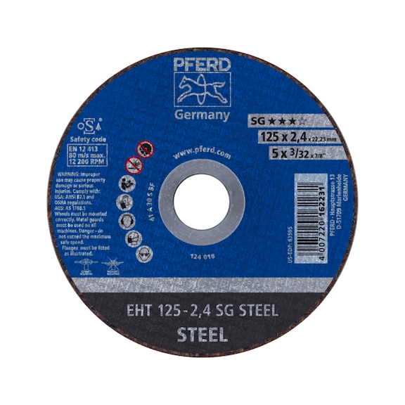PFERD Trennscheibe EHT 125x2,4x22,23 mm gerade Leistungslinie SG STEEL für Stahl - Trennschleifscheibe