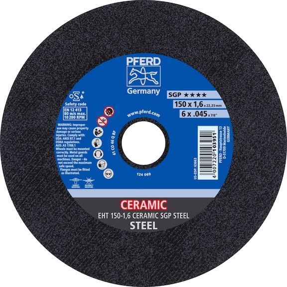 PFERD cut-off wheel EHT 150x1.6x22.23 mm straight CERAMIC line SGP STEEL for steel - Cut-off wheel