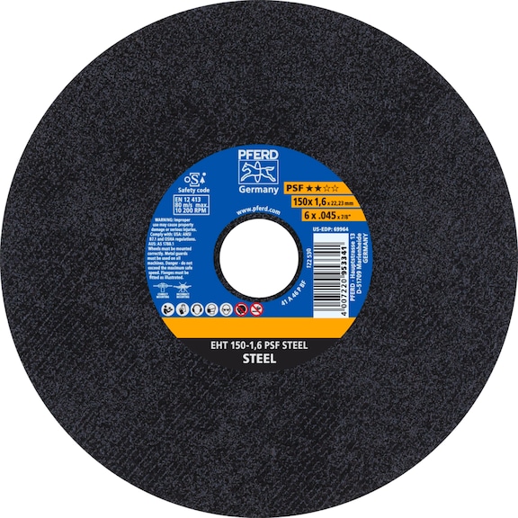 PFERD cut-off wheel EHT 150x1.6x22.23 mm straight universal line PSF STEEL - Rough grinding wheel