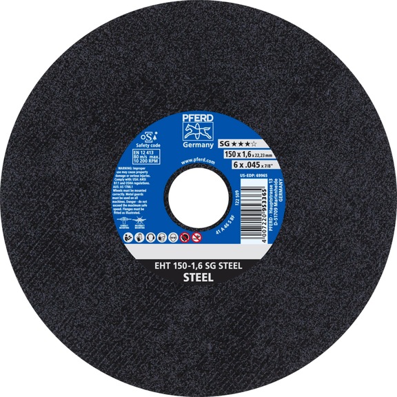 PFERD cut-off wheel EHT 150x1.6x22.23 mm straight performance line SG STEEL for steel - Cut-off wheel