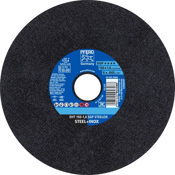 PFERD Trennscheibe EHT 150x1,6x22,23mm gerade Speziallinie SGP STEELOX für Stahl - Trennschleifscheibe