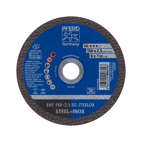 PFERD cut-off wheel EHT 150x2.5x22.23 mm straight line SG STEELOX for steel - Cut-off wheel