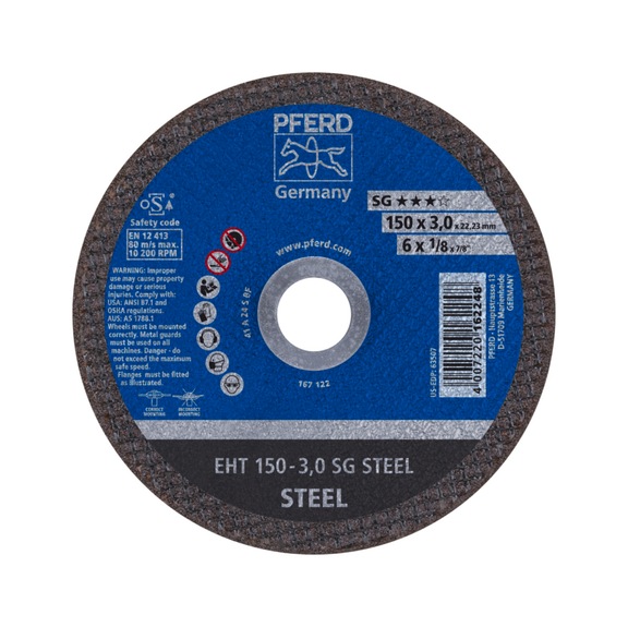 PFERD cut-off wheel EHT 150x3.0x22.23 mm straight performance line SG STEEL for steel - Cut-off wheel