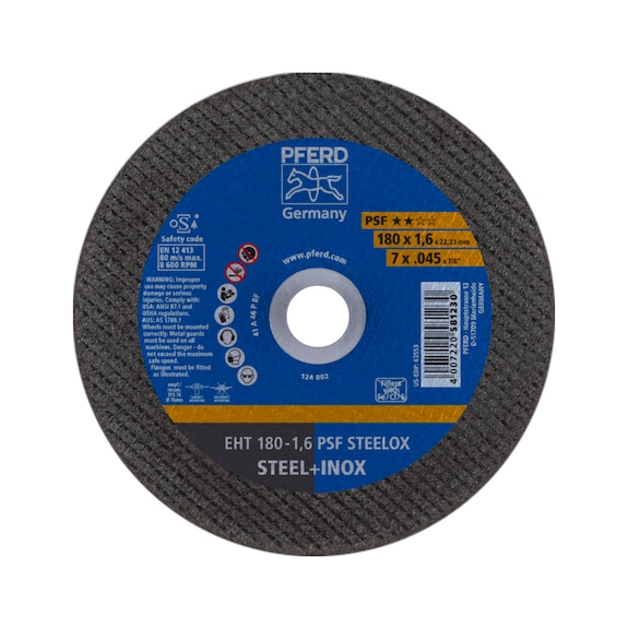 PFERD cut-off wheel EHT 180x1.6x22.23 mm straight universal line PSF STEELOX steel - Cut-off wheel