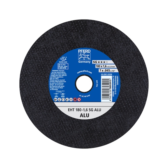 PFERD Trennscheibe EHT 180x1,6x22,23 mm gerade Leistungslinie SG ALU für Alu - Trennschleifscheibe