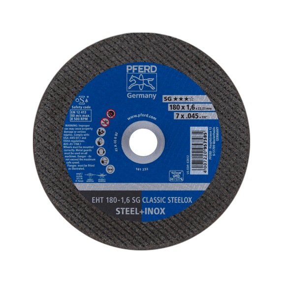 PFERD cut-off wheel EHT 180x1.6x22.23mm straight line SG CLASSIC STEELOX for steel - Cut-off wheel