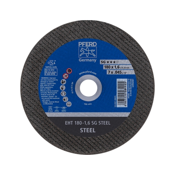 PFERD cut-off wheel EHT 180x1.6x22.23 mm straight performance line SG STEEL for steel - Cut-off wheel