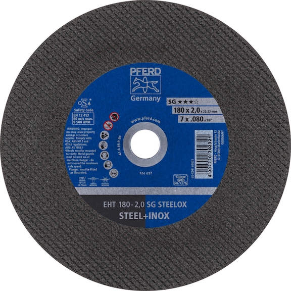 PFERD cut-off wheel EHT 180x2.0x22.23 mm straight performance line SG STEELOX steel - Cut-off wheel