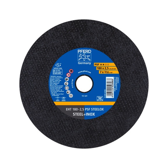 PFERD cut-off wheel EHT 180x2.5x22.23 mm straight universal line PSF STEELOX steel - Cut-off wheel