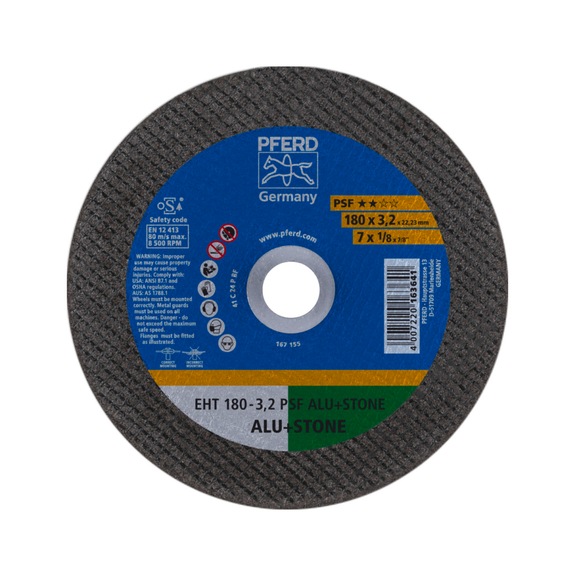 PFERD cut-off wheel EHT 180x3.2x22.23 mm straight line PSF ALU STONE for aluminum stone - Cut-off wheel