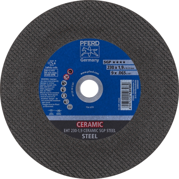 PFERD cut-off wheel EHT 230x1.9x22.23 mm straight CERAMIC line SGP STEEL for steel - Cut-off wheel