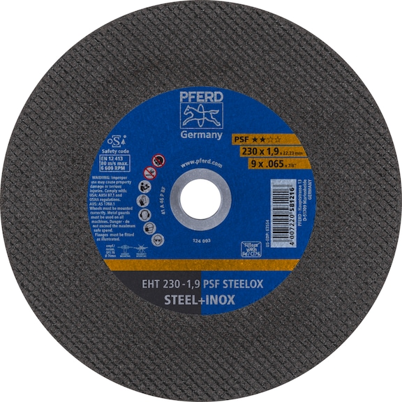 PFERD cut-off wheel EHT 230x1.9x22.23 mm straight line PSF STEELOX for steel 25 - Cut-off wheel
