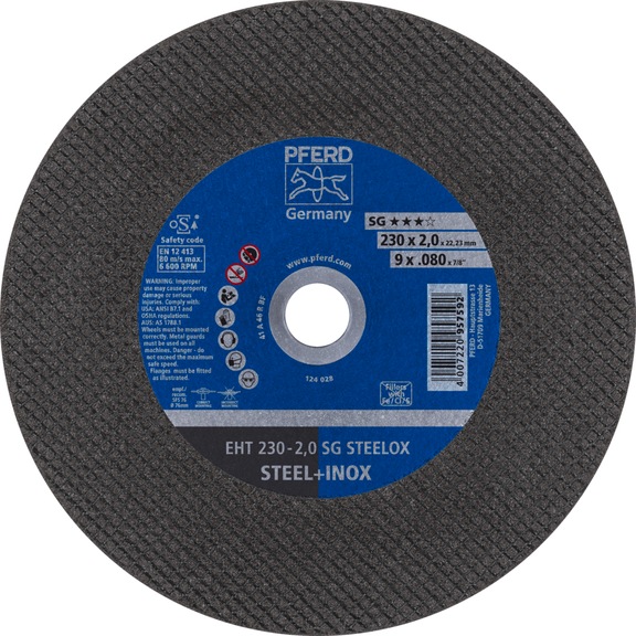 PFERD cut-off wheel EHT 230x2.0x22.23 mm straight performance line SG STEELOX steel - Cut-off wheel