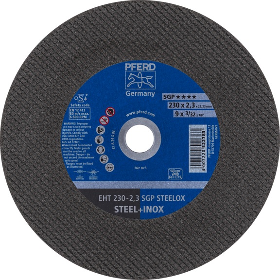 PFERD Trennscheibe EHT 230x2,3x22,23 mm gerade Speziallinie SGP STEELOX Stahl - Trennschleifscheibe