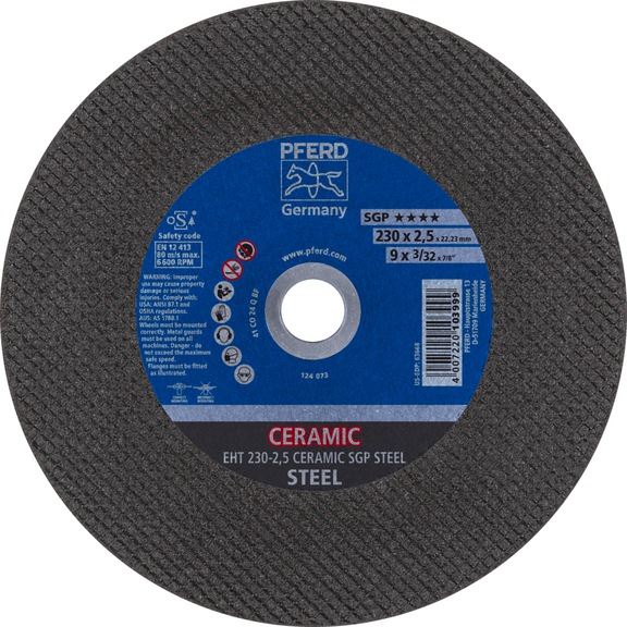 PFERD cut-off wheel EHT 230x2.5x22.23 mm straight CERAMIC line SGP STEEL for steel - Cut-off wheel