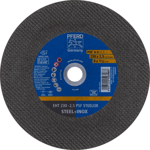 PFERD cut-off wheel EHT 230x2.5x22.23 mm straight universal line PSF STEELOX steel - Cut-off wheel