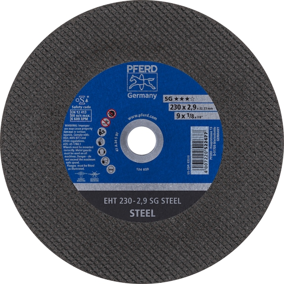 PFERD cut-off wheel EHT 230x2.9x22.23 mm straight performance line SG STEEL for steel - Cut-off wheel