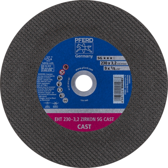PFERD Trennscheibe EHT 230x3,2x22,23 mm gerade ZIRKON Linie SG CAST für Guss - Trennschleifscheibe
