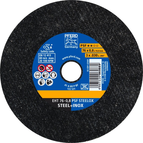 PFERD cut-off wheel EHT 76x0.8x10mm straight universal line PSF STEELOX for steel - Cut-off wheel
