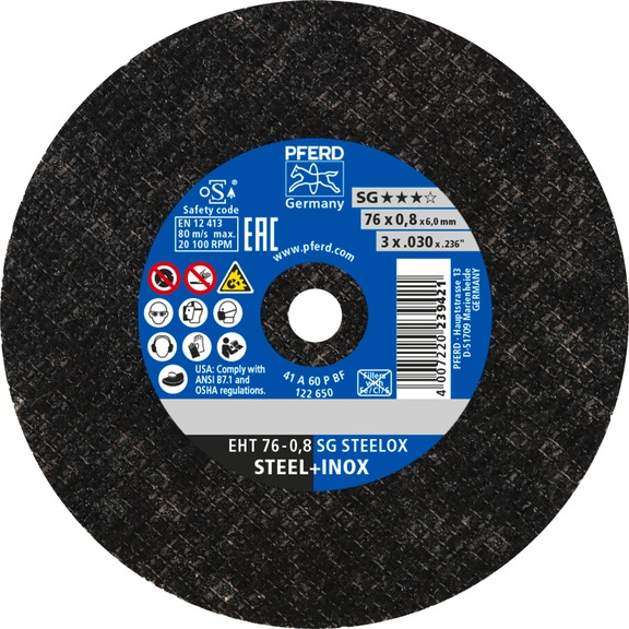 PFERD Klein-Trennscheibe EHT 76x0,8x6 mm gerade Leistungslinie SG STEELOX Stahl - Trennschleifscheibe