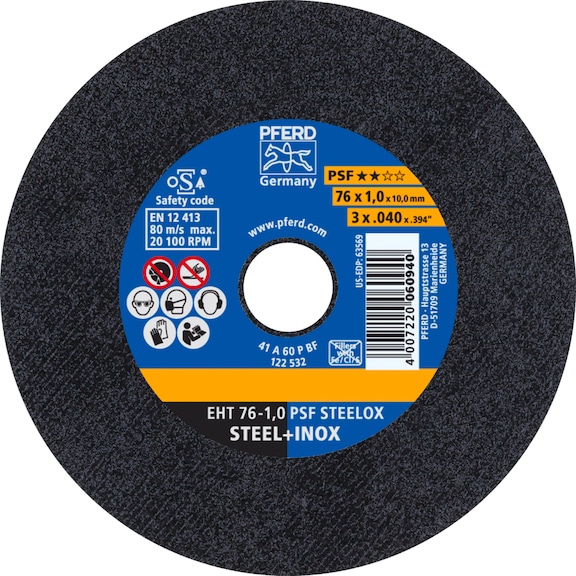 PFERD cut-off wheel EHT 76x1.0x10mm straight universal line PSF STEELOX for steel - Cut-off wheel
