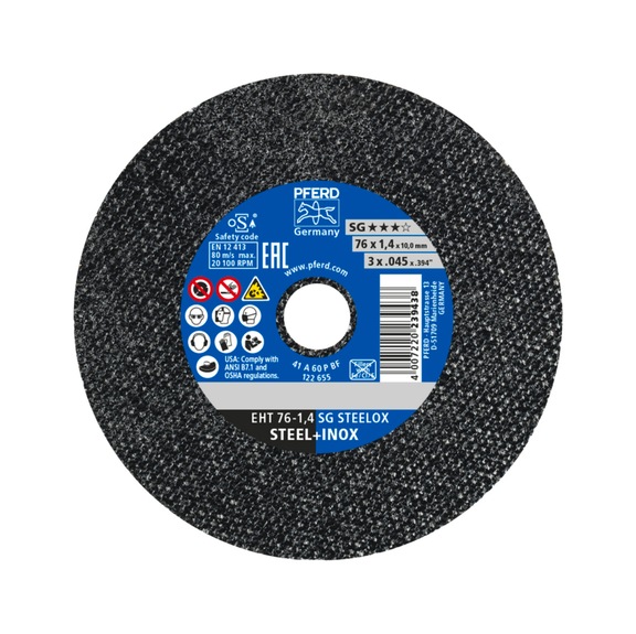 PFERD small cut-off wheel EHT 76x1.4x10mm straight performance line SG STEELOX steel - Cut-off wheel