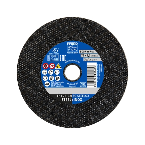 PFERD small cut-off wheel EHT 76x3.0x10mm straight performance line SG STEELOX steel - Cut-off wheel