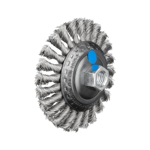 PFERD tapered brush knotted KBG diameter 115x15 mm M14 stainless steel wire 0.50 mm - Cone brush