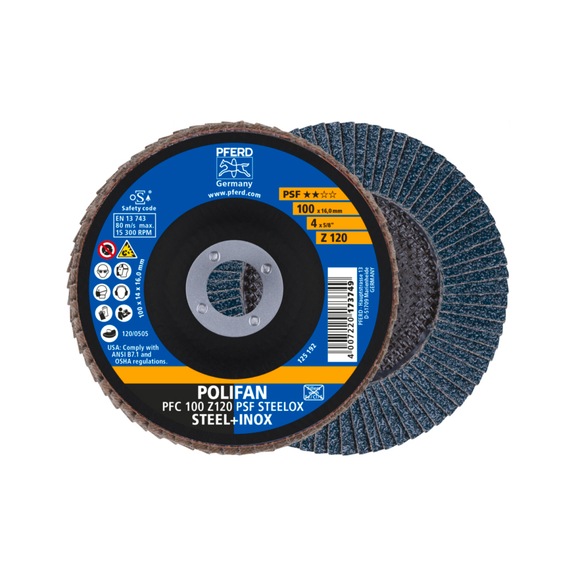 PFERD POLIFAN serrated lock washer PFC 100x16mm conical Z120 universal line PSF STEELOX - Abrasive tool made of abrasive on a base