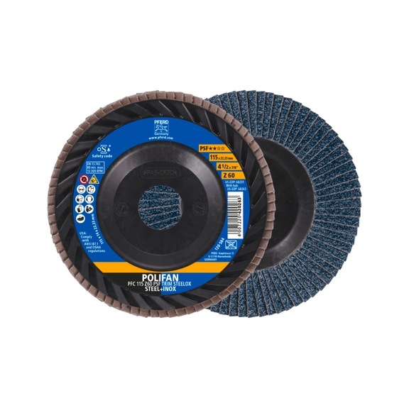 PFERD POLIFAN serrated lock washer PFC 115x22.23 mm conical Z60 PSF TRIM STEELOX - Abrasive tool made of abrasive on a base