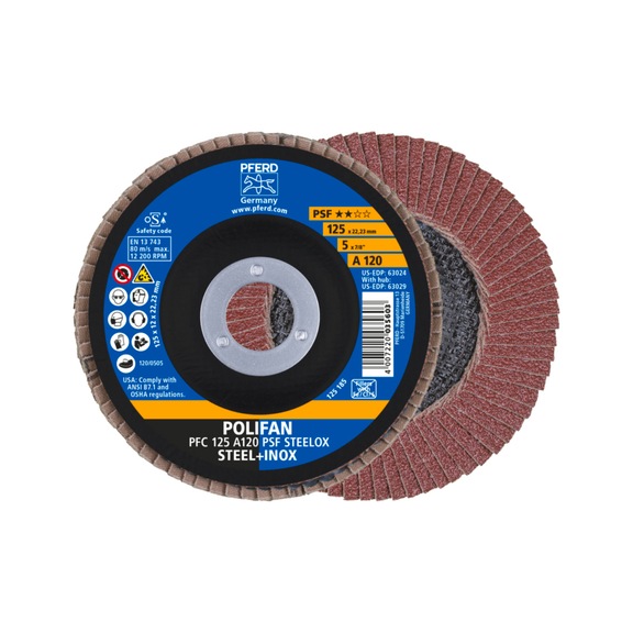 PFERD POLIFAN serrated lock washer PFC 125x22.23 mm conical A120 line PSF STEELOX - Abrasive tool made of abrasive on a base