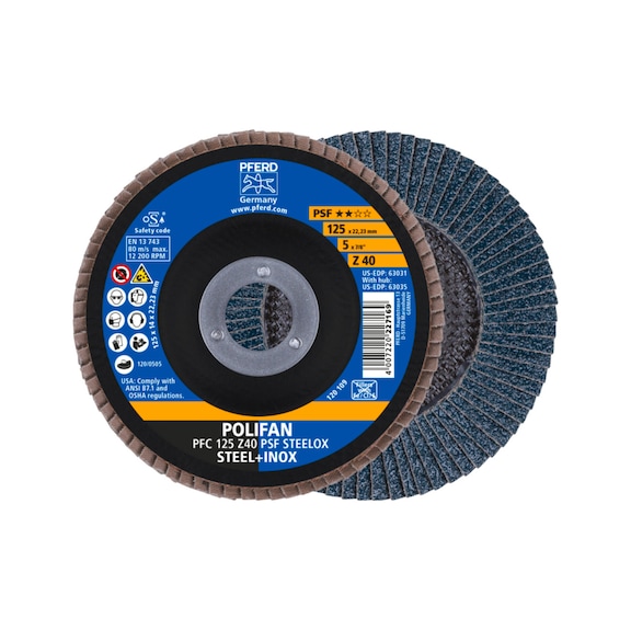 PFERD POLIFAN serrated lock washer PFC 125x22.23mm conical Z40 Universal PSF STEELOX 10 - Abrasive tool made of abrasive on a base